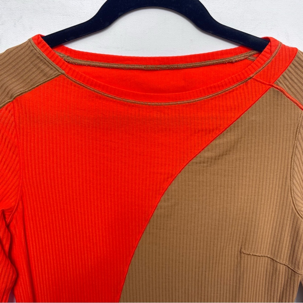 Lululemon Asymmetrical Ribbed Cotton Long-Sleeve Shirt 4 6 Beige Solar Orange S - Picture 7 of 8